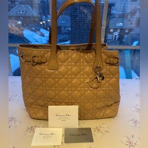 Christian Dior Panarea Quilted Leather Tote Beige Charm Authentic